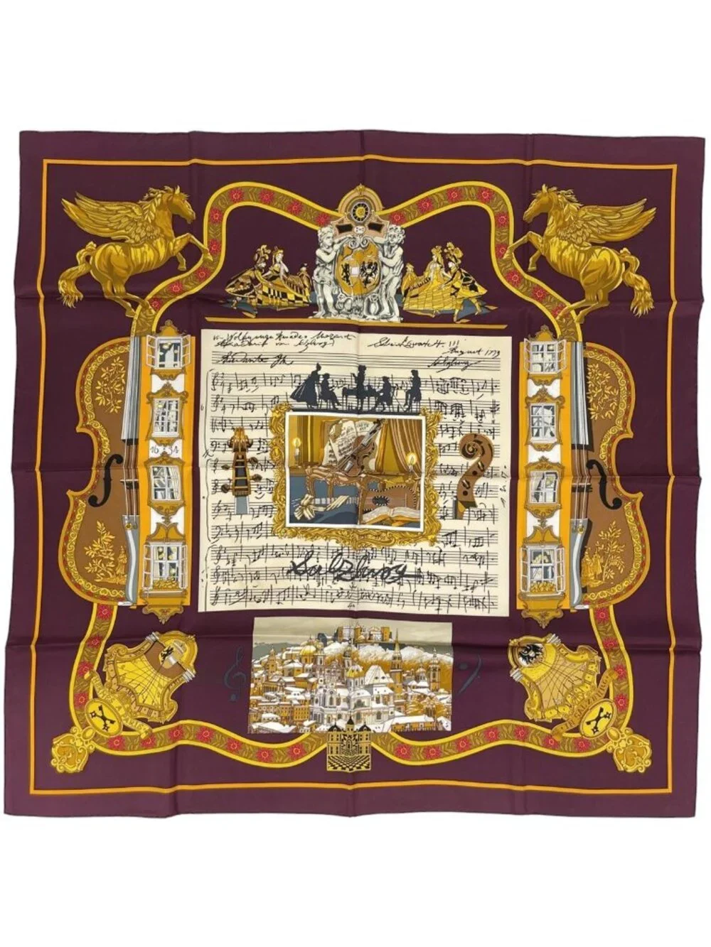 Hermes Carre 90 in Salzburg Scarf Silk Bordeaux Multicolor
